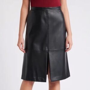 Tahari ASL Buttery Vegan Faux Leather Front Slit Black Skirt 16 NWT $99